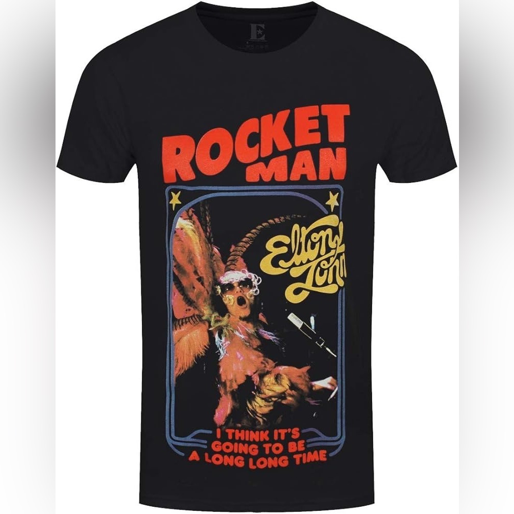 Rocket Man Elton John Graphic T-Shirt XS Black Cotton Band Tee Unisex